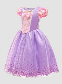 Young Girl Purple Bowknot Net Mesh Princess Dress - Multicolor - View 4