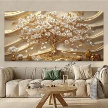 1 peça pôster botânico abstrato de flor branca, árvore dourada rica, quadros de parede modernos, pintura em tela, presente ideal para decoração de casa, decoração de quarto, itens de decoração de quarto, sem moldura, 50x100cm/19,68x39,37 polegadas