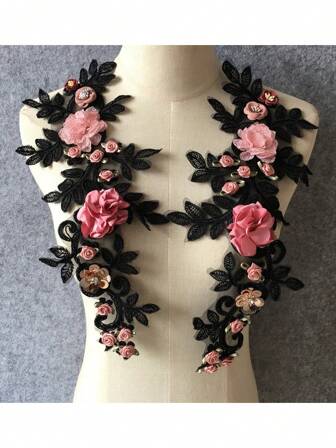1 pièce Rose brodé 3D fleur avec strass, polyester délicat et romantique, convient pour les vêtements, les chapeaux, les artisanats DIY, la décoration de robes de mariée, les accessoires faits main, pour toutes les saisons
