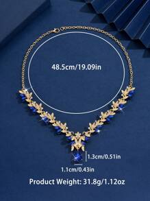 1pc Fashionable & Elegant Crystal & Rhinestone Pendant Necklace, Women Jewelry, Bridal Accessory For Party, Event, Gift - biru keemasan - View 4