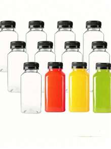 1/5 sticle din plastic pentru suc cu capace, 8 oz 12 oz (250 ml, 350 ml), recipiente pentru suc cu capac pentru frigider, sticle reutilizabile pentru suc, sticle pentru smoothie, sticle goale din plastic pentru suc, recipiente pentru băuturi cu capace, sticle goale pentru lapte, sticle din plastic pentru băutură, pentru camping în aer liber