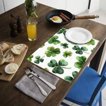 1pc/4pcs/6pcs, Home Decor Lucky Four Leaf Clover Art Print Linen Placemats, Suitable For Dining Table, All Seasons Decoration, Modern Style Washable Tablemat, Room Decor, Placemat, Coaster, Kitchen Dining Table Mat, Party Decoration, Home Decor, Ideal Gift