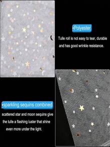 1pc Star & Moon Hexagonal Tulle Fabric, Handmade DIY Headpiece, Clothing, Dress, Flower Packaging, Soft Tulle