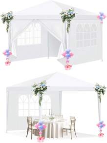 Gazebo 3x3 Waterproof Stable Winterproof, Garden Gazebo 3x3 With Windows & Removable Sidewalls, UV Protection, For Garden, Party Tent, Wedding, Commercial Activities, Includes Pegs, White - 白色 - 查看 1