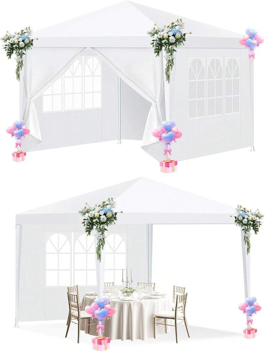 Gazebo 3x3 Waterproof Stable Winterproof, Garden Gazebo 3x3 With Windows & Removable Sidewalls, UV Protection, For Garden, Party Tent, Wedding, Commercial Activities, Includes Pegs, White - 白色 - 查看 1