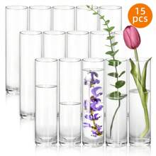 Superlele 15 / 30 Pack Glass Cylinder Bud Vases Set | 7.5 Inch Tall Clear Hurricane Candle Holders | Floating Glass Centerpiece Vases For Weddings, Parties, Home Table Decor | Transparent Flower Vases Bulk For Single Rose, Floral Arrangements | Slim Cylindrical Vases For Dining Room, Living Room, Bedroom, Office Desk Aesthetic Decor | Boho Wedding Decorations, Anniversary, Baby Shower, Valentine's Day Gift | Windproof Candle Jars With Thickened Glass Base | Modern Minimalist Home Accents, Boho Chic Table Decor, Event Centerpieces Supplies
