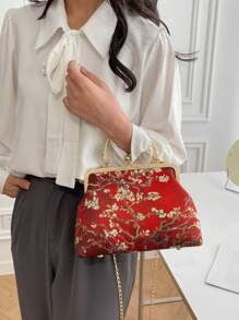 Van Gogh Apricot Blossom Completed Casual Cheongsam Style Handbag, Chinese Style Versatile Diagonal Shoulder Tote Bag With Metal Clasp, Fashion Women Handbag