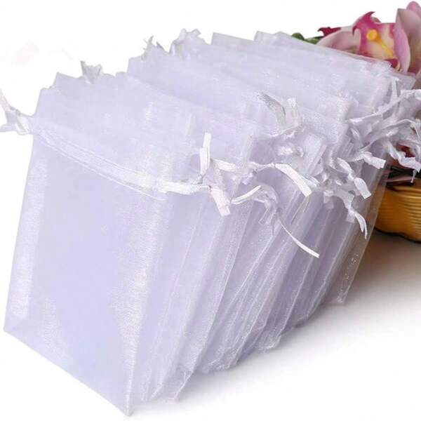 50 piezas/100 piezas Bolsas de organza transparentes con cordón, adecuadas para obsequios de boda, fiestas, regalos, joyas, dulces, cumpleaños, Navidad, días festivos, jabón, cosméticos, suministros de embalaje