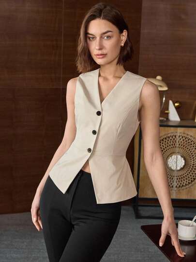 Women's V-Neck Single-Breasted Solid Color Fitted Blazer