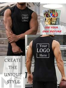 [Personalized Custom] Men's Black Sleeveless Shirt Customization Service, Support Customization Of Exclusive Slogan/Creative Pattern/Anime Game Character/Couples/Pet Photos/Selfie/Celebrity Sports Star And Other Summer Fashionable And Versatile Clothes Ornamental,Dawg Stylish,Fashion,Hipster,Contracted,Easy Costume,Modest Fashion,Minimal Chic,Casual Custom,Unique,Personalized Ideal Gifts For Him Family,Boyfriend,Friends,Children - Black - View 1