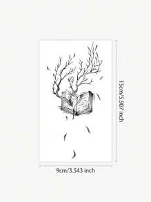 Cyan sea 1pc Black Minimalist Withered Tree Magic Book Falling Leaves Temporary Tattoo, Personal Semi-Permanent Waterproof Non-Reflective Sticker Arm Fake Tattoo Suitable For Fashion People