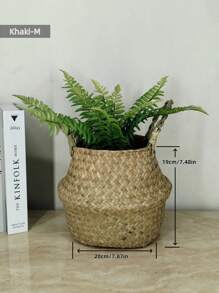 1 pieza Cesta de plantador de paja de mar tejida a mano - Maceta plegable para interiores/exteriores, decoración del hogar bohemia. Cesta de plantador de paja de mar, Cesta de paja de mar con flecos, Cesta de planta plegable, Plantador de paja de mar