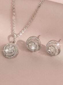 1set/3pcs Classic Flower Earrings Silver Color Luxury Cubic Zirconia Necklace Earring Set Female Charm Jewelry Gift For Daily Wear And Festivals