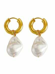 1 Pair Elegant Asymmetrical Baroque Faux Pearl Earrings, Fashion Alloy With Stainless Steel Post, Suitable For Daily Wear And Vacation, Ideal Mother's Day Gift - Fits All Seasons