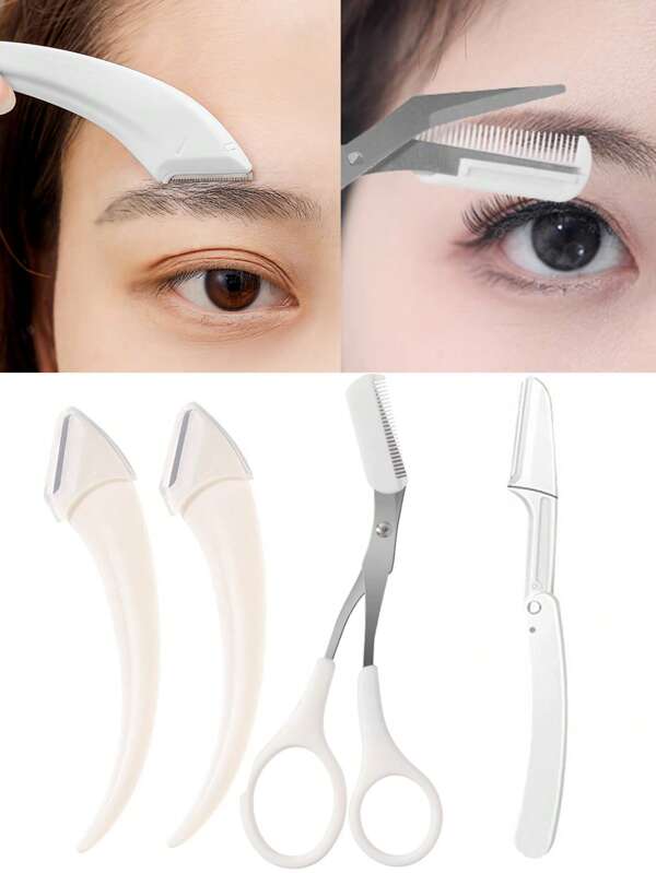 4pcs/2pcs/1pc Eyebrow Trimmer Set Stainless Steel Curved Eyebrow Razor Eyebrow Scissors With Comb, Beauty Tool For Beginners Suitable For Any Skin Type Hair Removal Accessories For Men Women,Makeup,Cheap,Room Decor,Vanity,Travel,Bedroom,Makeup Accessories,Eyebrow Razor