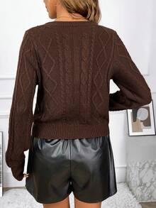 VIBEWAVE Casual Square Neck Pullover Sweater, Autumn - Coffee Brown - View 4