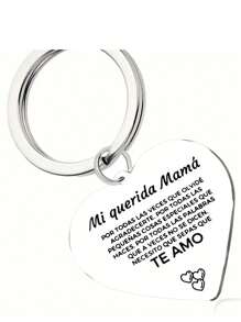 1个舒适不锈钢心形钥匙扣，刻有“Mi Querida Mama”字样，独特的母亲节礼物，时尚的包包或汽车配件，可爱哥特风Y2K圣诞节礼物创意，带证件夹的挂绳，汽车配件，包包挂饰，送给母亲、父亲、毕业生和老师的礼物 - 銀色 - 查看 5