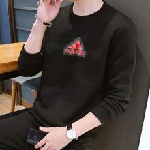 Adidas Men's Sweatshirt Spring New Arrival Sporty Casual Crew Neck Pullover IT3989 - Black - View 9