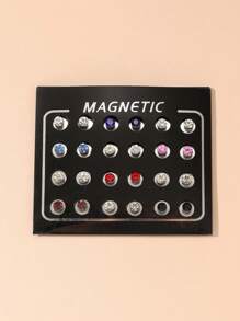 24 件简约时尚磁性水钻耳钉，男士休闲假耳环 - 彩色 - 查看 6