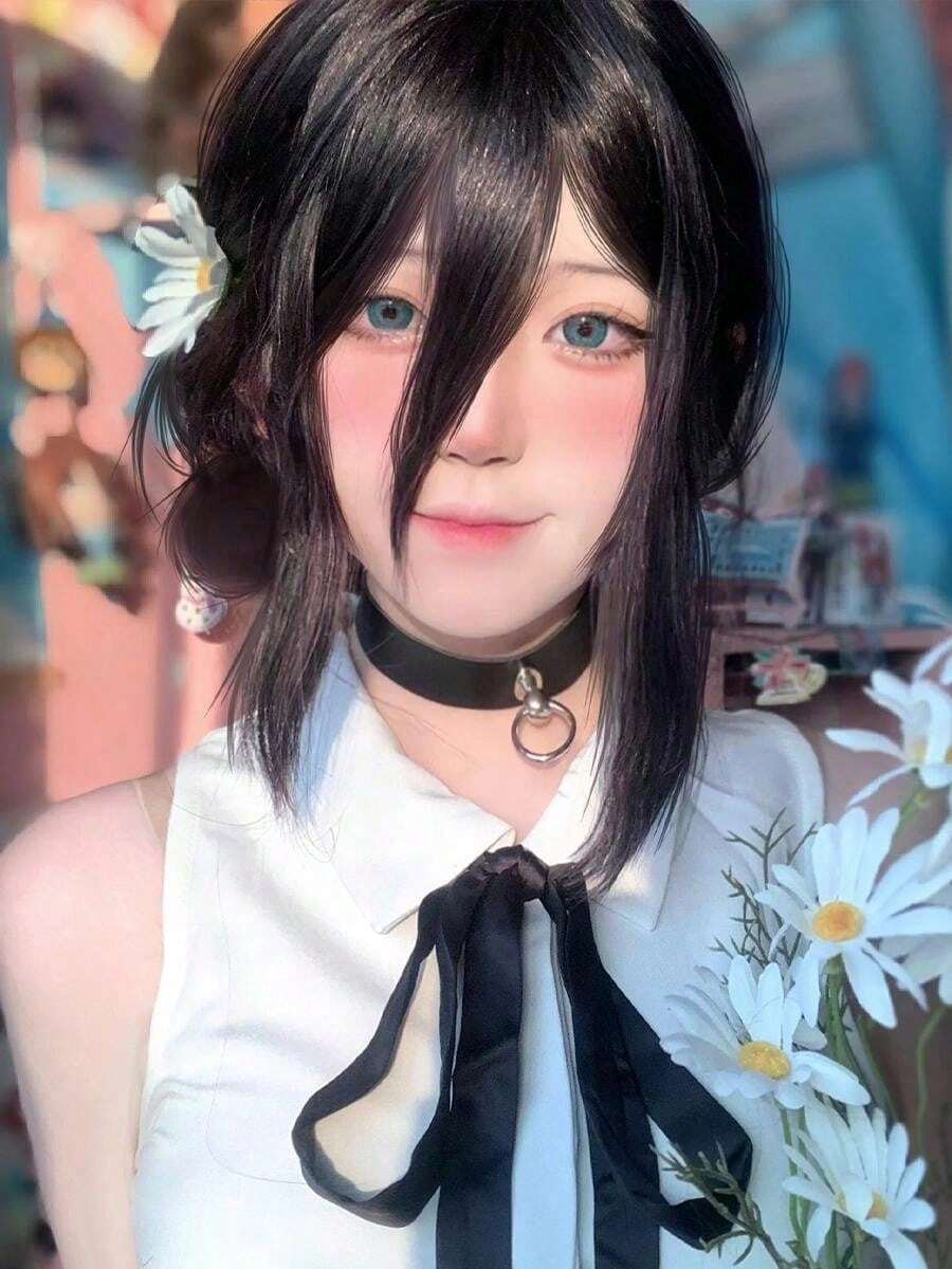 动漫“Lady Reze”项链，角色扮演道具，可调节颈链，带环，哥特朋克风格金属和皮革吊坠，百搭圆形短项链，适合日常佩戴、角色扮演、万圣节配饰 - 彩色 - 查看 1