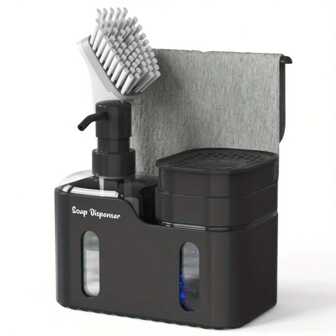 1 X Dual Function Bathroom Soap Dispenser With Sponge Holder, Countertop Storage Organizer, Kitchen Sink Soap Pump For Dishwashing, 2-In-1 Dishwashing Sponge Organizer, No Electricity Or Batteries Required, Suitable For Dishwashing Bathroom And Kitchen Accessories Bathroom Decor Fall Decor