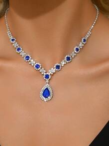 1 pieza Elegante y lujoso collar de mujer incrustado con cristales verdes, adecuado para uso diario, bodas y fiestas