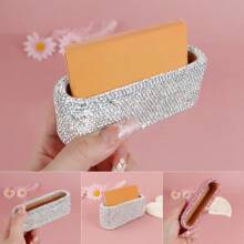 1pc Bling Diamond Encrusted Card Holder Business Card Display Holder Desk Storage Holder Diamond Encrusted Premium Desktop Card Holder For Invitation Cards And Party Event Card Organizer, Office Supplies