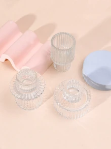 3pcs Set Striped Glass Candle Holders, Dual Use For Thick & Thin Candles, Elegant Home Decor Candle Holder Set Gifts Birthday Graduation,Wedding