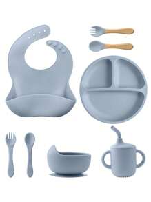 1pc/2PCS/8PCS Children Custom Silicone Tableware Set Personalized Customization Name And Pattern Kids Dinner Set Portable Utensils Adjustable Bib Sucker Bowl Plate Sippy Cup Print On Demand Toddler Meal Tray,Halloween Edit,Back To School Fashion,Christmas Gift