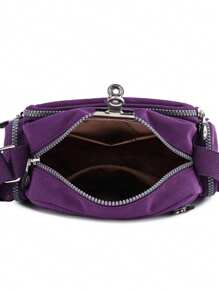 女士休闲尼龙钱包，轻便拉链小包，防水斜挎单肩包 - 紫色 - 查看 6