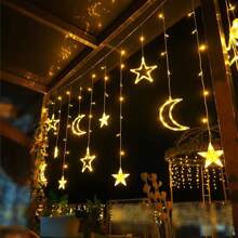 1pc Star Moon Fairy Lights Christmas Garland USB Powered Star Curtain String Lights Window Decoration Lamps For Valentine's Day Party New Year Wedding Terrace Poatio Decoration - Warm White - View 7