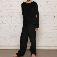 ***Check The Measurements Carefully*** Children's Pajama Set/Fleece Ultra Soft/Boy, Unisex. - Hitam - View 2
