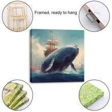 1 Piece Home Decor Wall Framed Canvas Whale Pattern Home Decor Framed Canvas Wall Art Paintings For Living Room - Canvas Framed Print Wall Artworks Bedroom Decoration Office Wall Decor