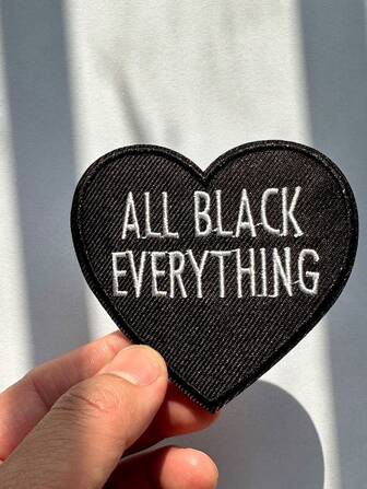 aprille 1 PIEZA Parche bordado "TODO EN NEGRO" para coser en ropa, jeans, chaqueta - Aplicación de parche bordado en forma de corazón - Pegatina de rayas en forma de águila para ropa