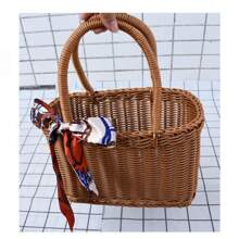 1pc Outdoor Picnic Basket, Wicker Imitation Woven Shopping Basket, Outdoor Fruit Basket, Gift Basket, Vegetable Basket, Handheld Basket, Made Of Anti-Rattan PP Material