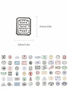60pcs Vintage Postmark Stickers Laptop Handbook Cell Phone Case PET Material Stickers,School Supplies,Back To School - Multicolor - View 2