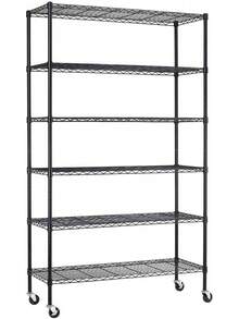 BestOffice 6 Tier Wire Shelving Unit With Wheels 2100LBS Capacity-18x48x82, Chrome - 黑色 - 查看 1