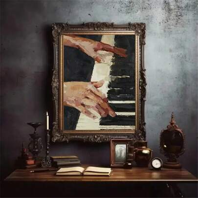 1 pieza Cartel de arte de piano vintage en lienzo - Marco opcional Decoración de pared para amantes de la música, ideal para dormitorio, oficina, sala de estar, café, bar, estilo Art Deco clásico con glamour, obra de arte en tinta sobre lienzo, orientación vertical, compatible para uso en interiores y exteriores, apropiado para el hogar, oficina, sala de estar, dormitorio, comedor, cocina