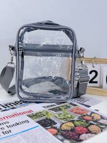 1pc PVC Material Transparent Zipper Closure Unisex Crossbody Bag/Jelly Bag, Suitable For Summer Outdoor Use And Birthday Gift - A - View 10