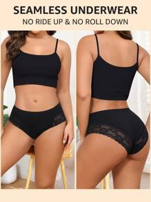 6 Pack Black Cotton Underwear For Women Lace Cheeky Bikini Panties Stretch Ladies Soft Hipster Briefs S-XXL - 黑色 - 查看 2