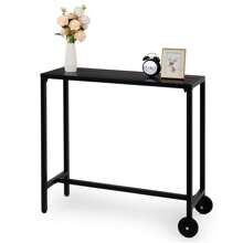 SYMCAVE 40" Outdoor Bar Table With Wheels, Rectangle Narrow Counter Height Table, Ideal Bar Height Table For Balcony Patio Garden Yard Poolside, Black