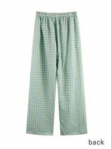 3 piezas de pantalones de pijama rectos, cómodos y holgados de estilo casual a cuadros, en colores caramelo, de algodón delgado para mujer en verano