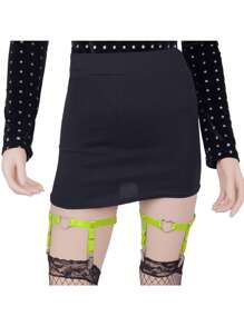2 Pcs Adjustable Elastic Thigh Garter Belts Punk Gothic Heart Leg Garter With Metal Clip - Multicolor - View 2