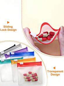 14pcs Portable Zipper Medicine Bags,For Pill/Tablet Storage, Waterproof Seal, Pouch Slide Lock Storage Bags Reusable Mini Seal Portable Medicine Baggies Self-Sealing Travel Plastic Case For Home Office Organizing Small Items