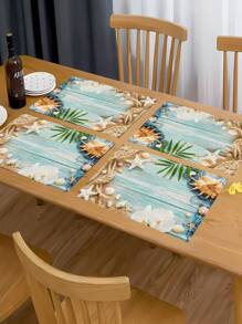 4pcs/6pcs Beach Vacation Style Marine Series Placemat, Starfish And Shell Design For Restaurant Decor - Multicolor - View 8