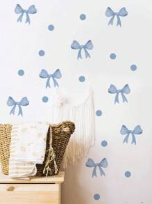 Pink & Blue Bow Wall Decals - PVC Self-Adhesive Removable Stickers With Hearts & Polka Dots For Nursery, Kids' Room, Bedroom, And Playroom Decor