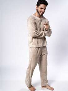 Men's Ultrasoft Long Fleece Pajamas For Cold Winter - Beige - View 6
