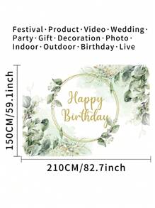 1 Stück Glücklicher Geburtstag Fotografie Hintergrund mit grünen Eukalyptusblättern und goldenem Kreis, Fotohintergrund 150 x 100 cm / 210 x 150 cm / 240 x 180 cm / 270 x 180 cm, Neugeborenen Party Banner für drinnen und Outdoor, Dekorationsmaterial