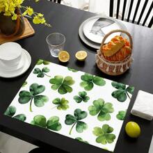 1pc/4pcs/6pcs, Home Decor Lucky Four Leaf Clover Art Print Linen Placemats, Suitable For Dining Table, All Seasons Decoration, Modern Style Washable Tablemat, Room Decor, Placemat, Coaster, Kitchen Dining Table Mat, Party Decoration, Home Decor, Ideal Gift