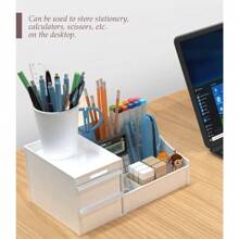 Makeup Desk Cosmetic Storage Box Organizer With Drawers For Dressing Table, Countertop, Bathroom Counter, Elegant Vanity Holder For Brushes, Eyeshadow, Lotions, Lipstick And Nail Polish (White) - trắng - Xem 7